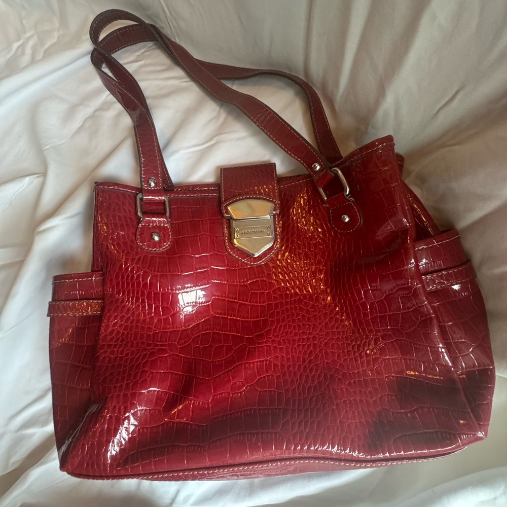 Liz Claiborne Shiny Red Crocodile Shoulder Bag